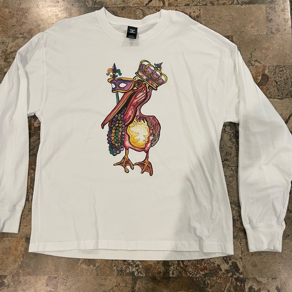 White Mardi Gras Graphic Long Sleeve Shirt
